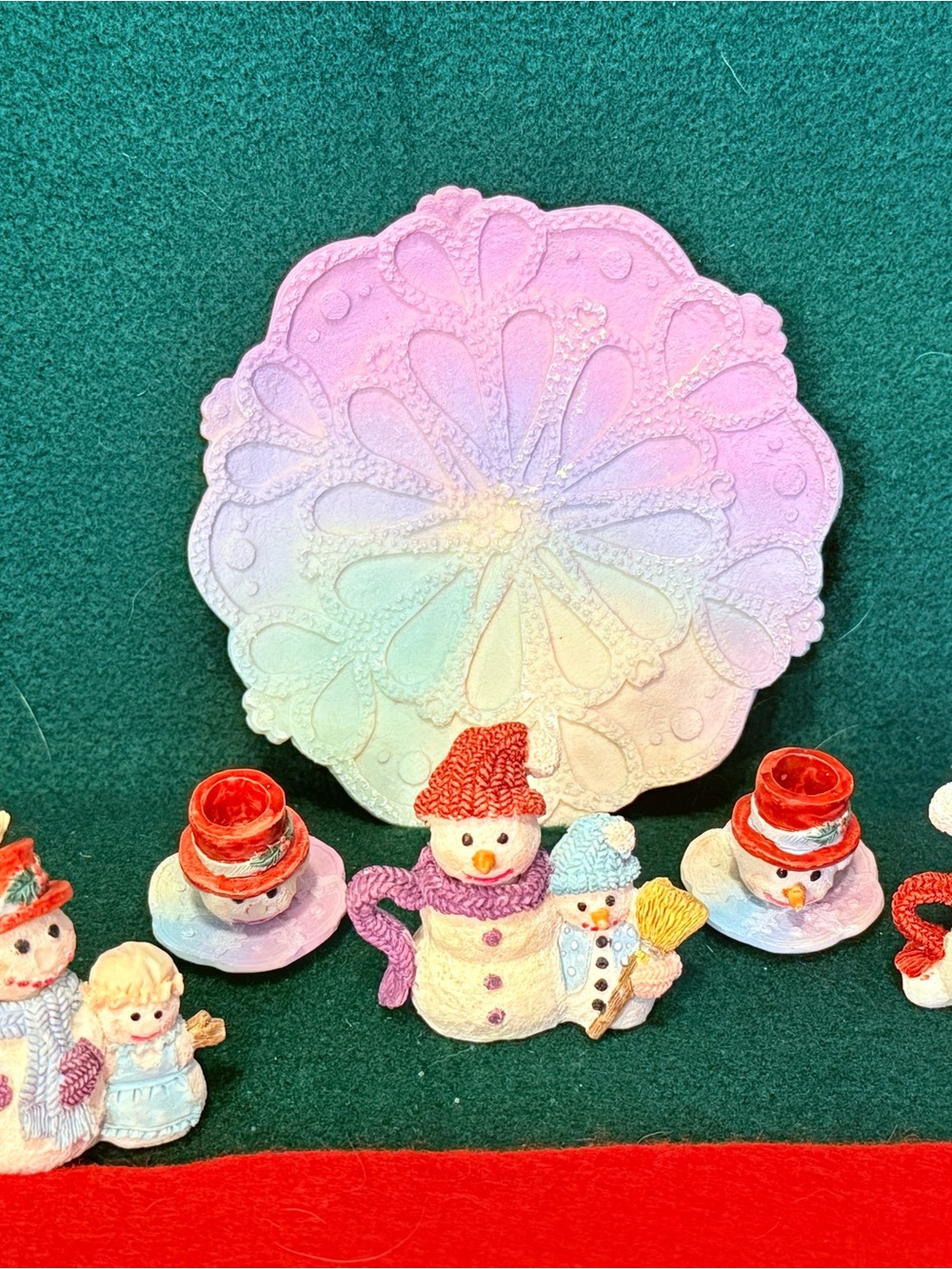 Vintage 1997 Popular Imports miniature snowman tea set, item TS 591.